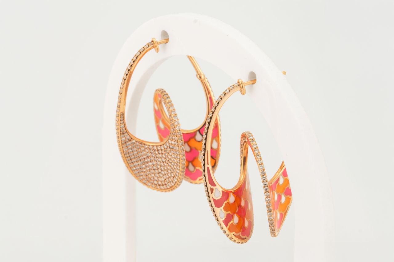 Saffron Arc Meenakari Diamond Hoops