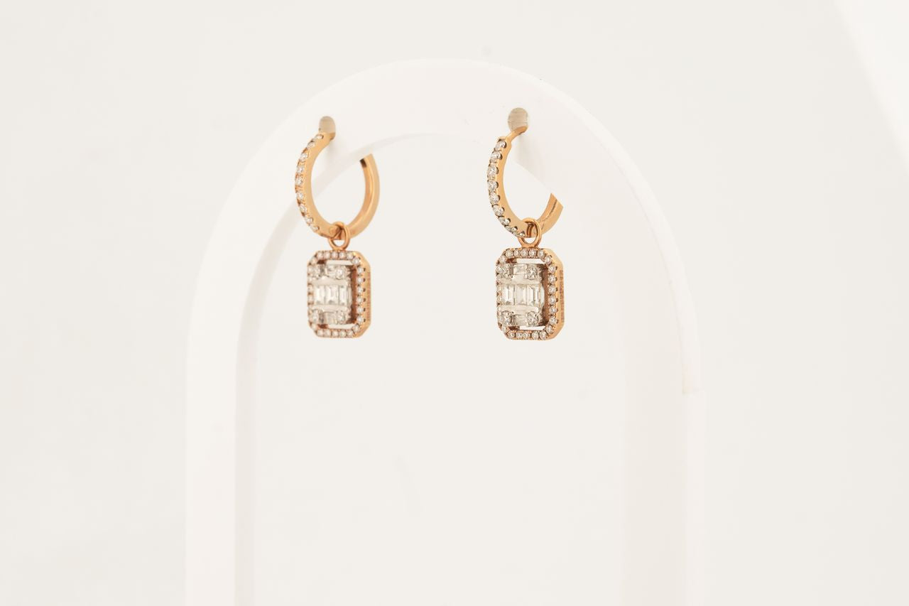 Elara Halo Emerald-Cut Diamond Drop Earrings