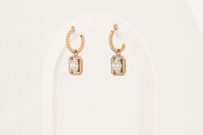 Elara Halo Emerald-Cut Diamond Drop Earrings