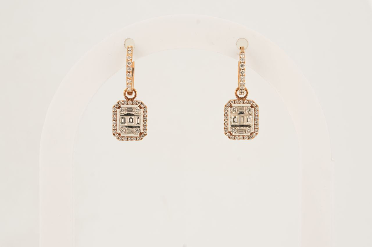 Elara Halo Emerald-Cut Diamond Drop Earrings