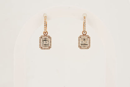 Elara Halo Emerald-Cut Diamond Drop Earrings
