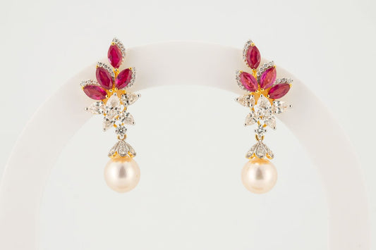 Rosa Lumière Ruby & Pearl Drop Earrings