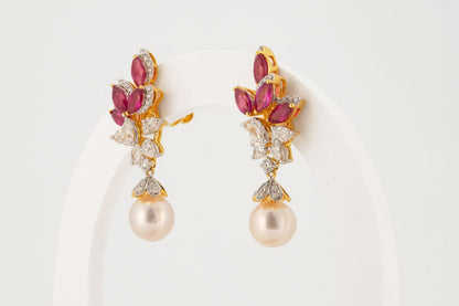 Rosa Lumière Ruby & Pearl Drop Earrings